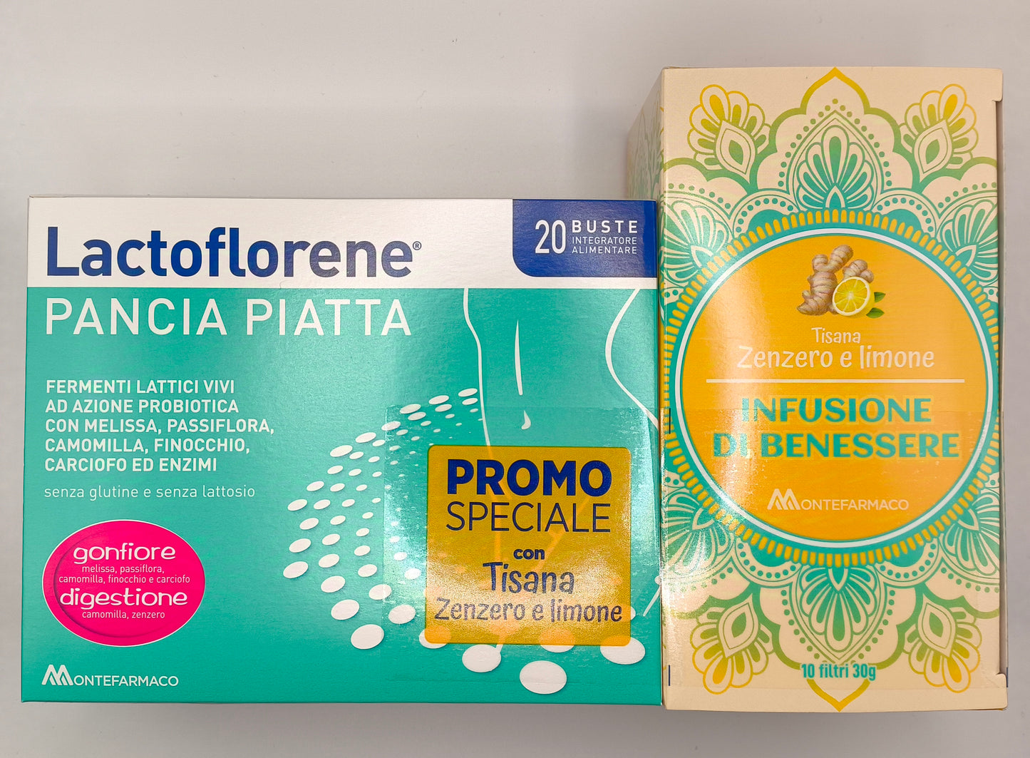 Lactoflorene® Pancia Piatta Montefarmaco OTC 20 Buste + Tisana Zenzero e limone OMAGGIO