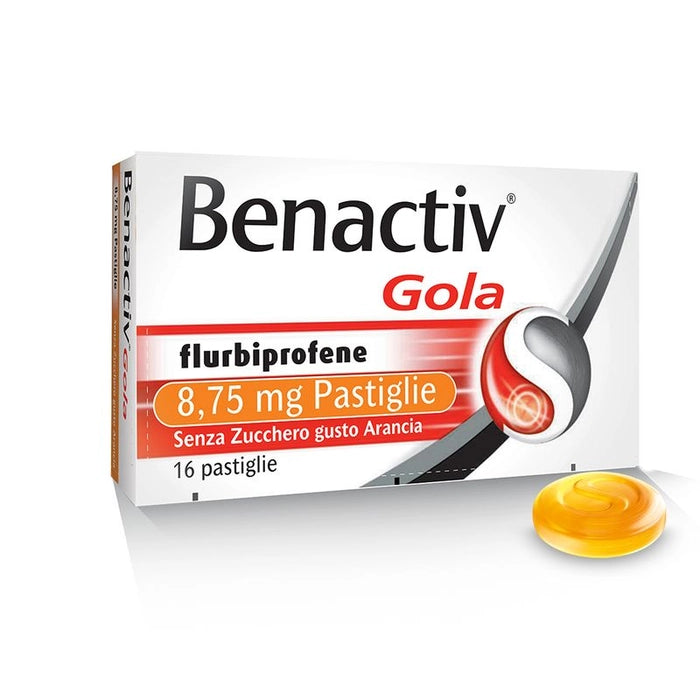 Benactiv gola 16 pastiglie gusto arancia senza zucchero