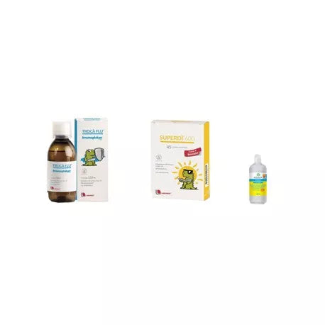 Sanosauro Box - Backtoschool Con Troca' Flu Immunoglukan 120 Ml + Superdi' 600 45 Capsule Softgel Gusto Nocciola + Aquilea Dife