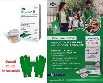 Vitamina B IBSA 30 Film Orodispersibili 987326612 - 2 Confezioni + Guanti touch in omaggio