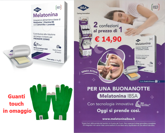 Melatonina IBSA 30 Film Orali 987681727 -  2 confezioni + guanti touch in omaggio